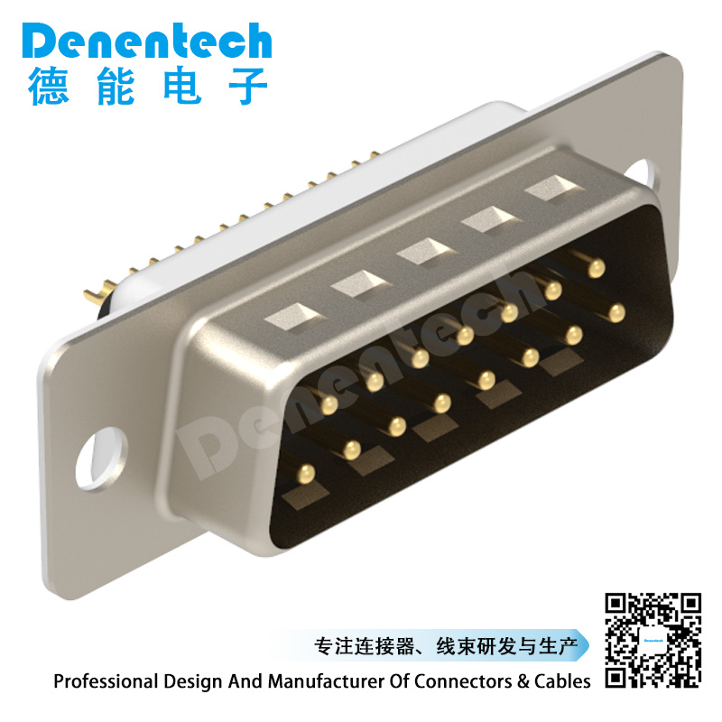 Denentech Factory direct sales DB 15P male straight solder d-sub 15 pin db15 male connector 3 rows d-sub connectors